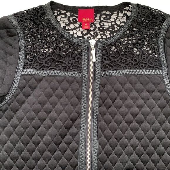 GILI Quilted Jacket Lace Faux Leather Trim Size 4 - Picture 5 of 12